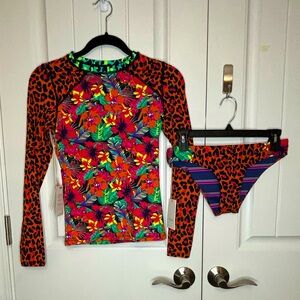 Maaji Surreal Wilderness Diver RashGuard Reversible Bikini Bottom Set Size M NWT
